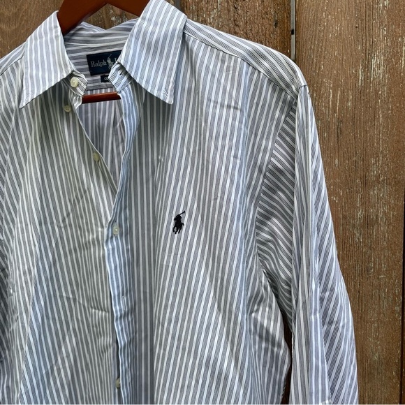 RALPH LAUREN Men’s Classic Fit Black White Stripe Long Sleeve 16 34/35 - Picture 8 of 13